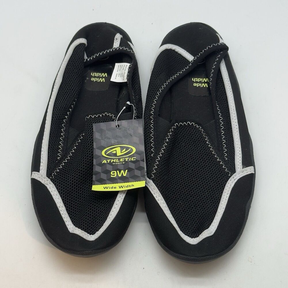 Athletic Works Flats Women's 9W Black & White Stretch Slip On Watersports Shoes